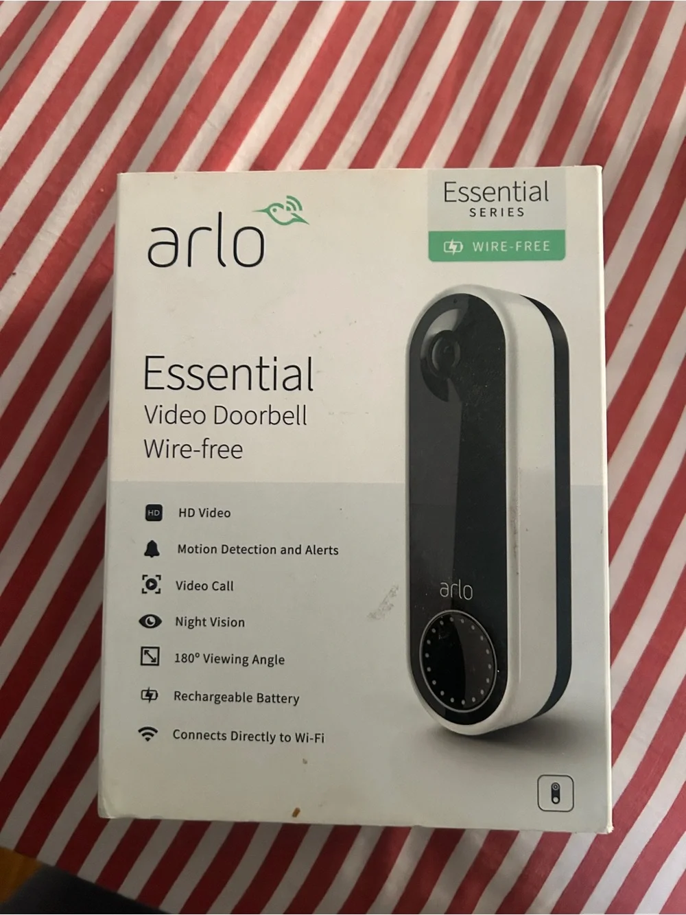 Arlo Essential Wire-Free Video Doorbell — White/Black
